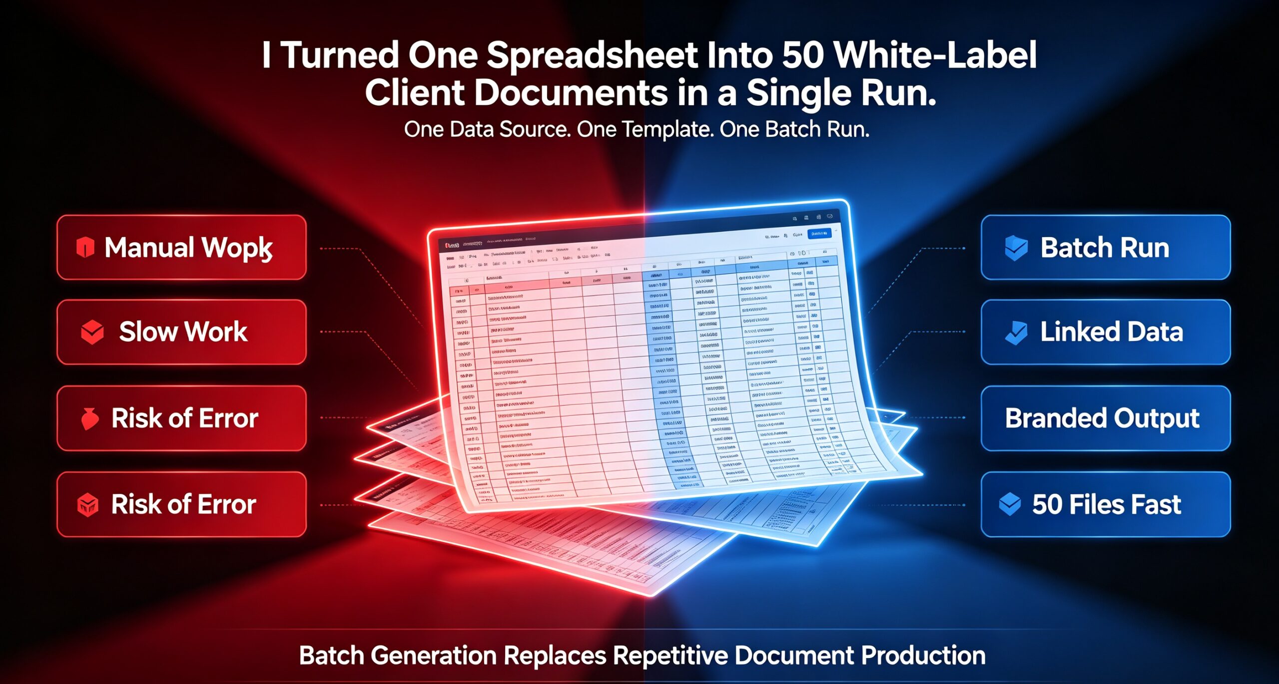 Read more about the article I Turned One Spreadsheet Into 50 White-Label Client Documents in a Single Run