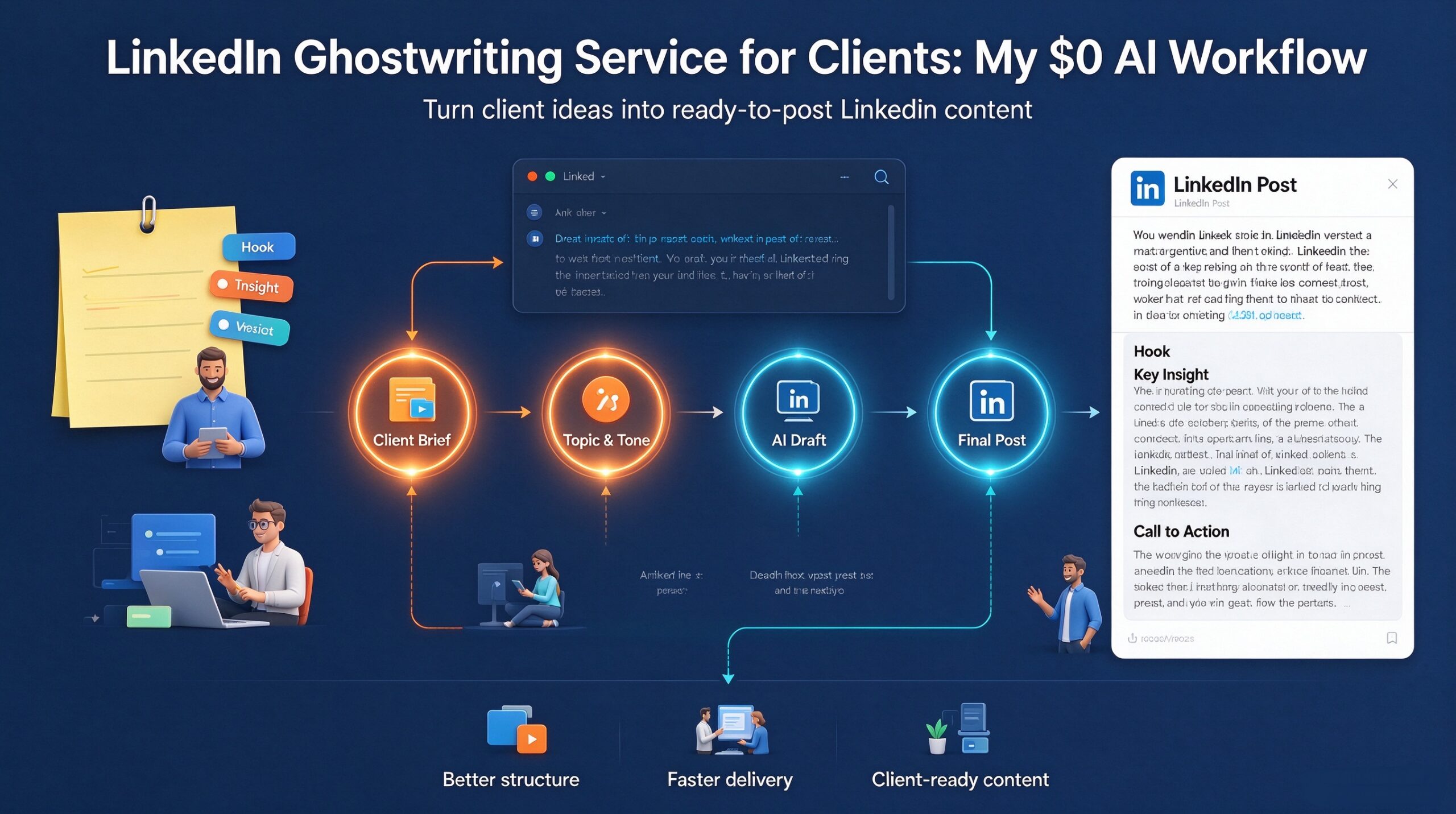 Read more about the article LinkedIn Ghostwriting Service for Clients: My $0 AI Workflow