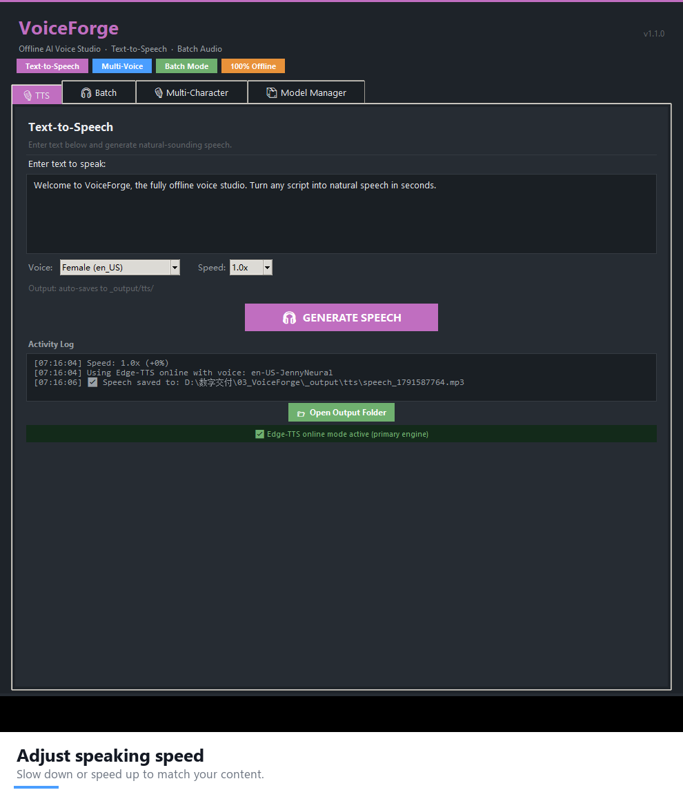 Adjust speaking speed — VoiceForge